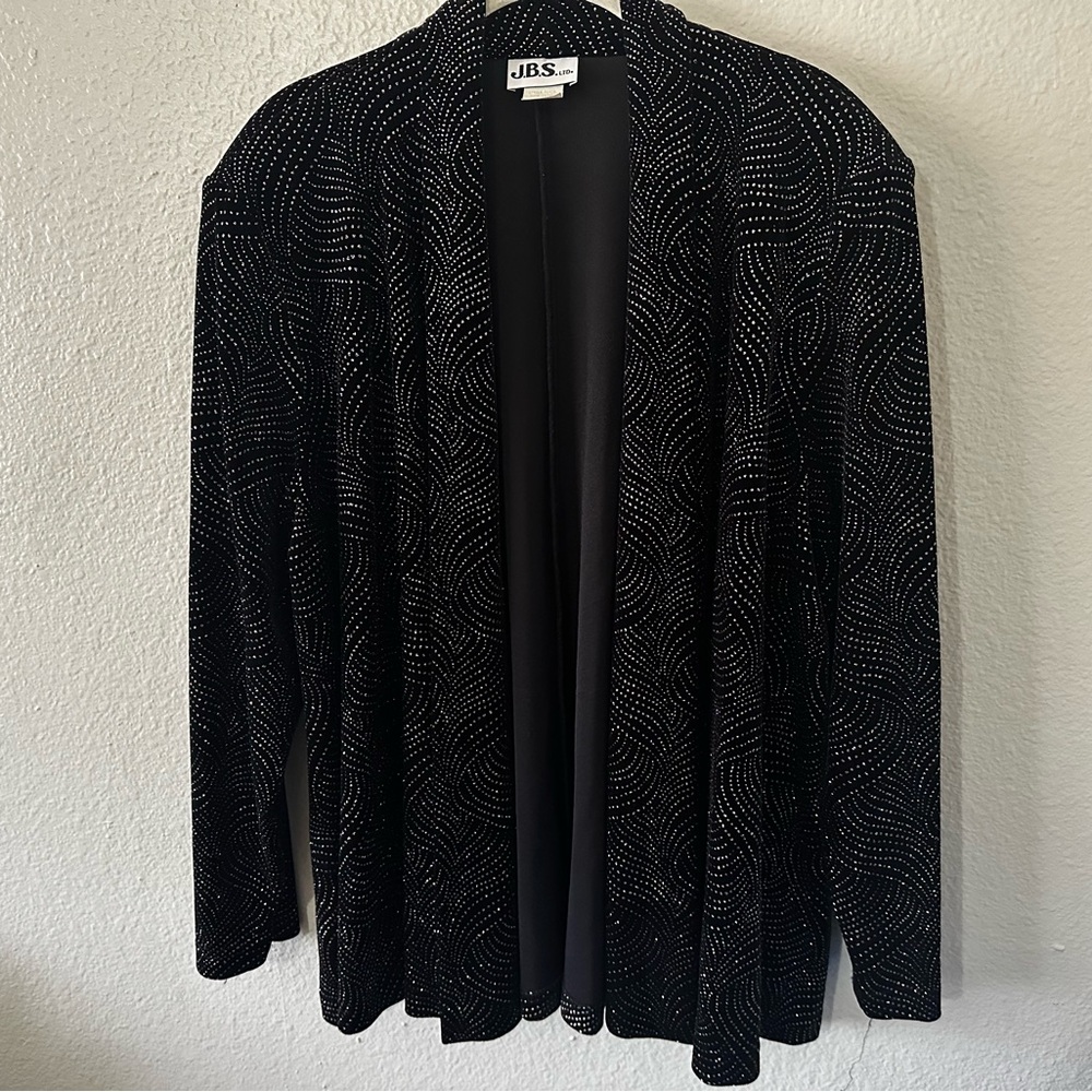 J.B.S. Limited |  90’s Vintage Shimmery Black Velvet Open Front Blazer Sz 10